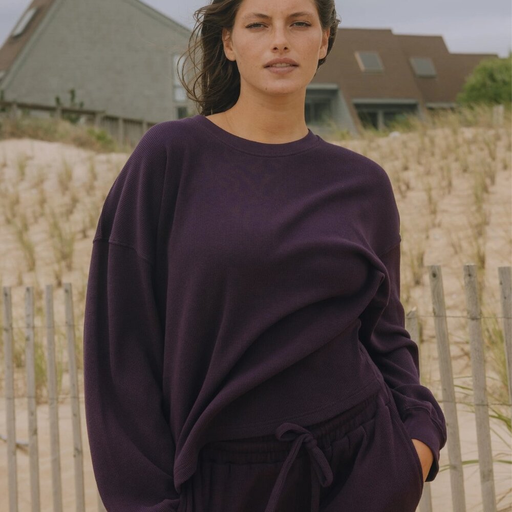 Daily Drills Oversized Sport Thermal with Monochrome Patch NWT Plum M/L